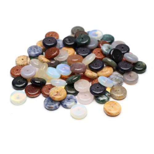 40 Pcs Healing Loose Beads Coin Shape Natural Necklace Stone Pendants Crystal Charms for Jewelry Making DIY Craft - color: coin