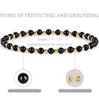 QOGIR 14k gold Handmade Healing Bracelet, Natural Gem Stone Crystal Elastic Gold Bracelet - color: Black Onyx - Protecting and Grounding, size: 4m