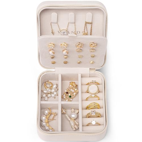 VLANDO Mothers Day Mom Gifts - Travel Jewelry Case, Small Travel Jewelry Organizer Box for Girls Women - White - color: White