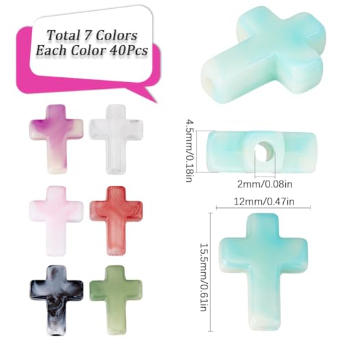SUNNYCLUE 280Pcs 7 Styles Crosses Beads Crucifix Beads Small Acrylic Easter Pink White Rosary Sunday Loose Spacer Plastic Cross Beads for Bracelets Beading Necklaces Keychains Making Supplies Women - style: Cross 2