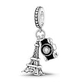MULA 925 Sterling Silver Charms for Bracelets and Necklaces Lipstick and Bag Dangle Pendants Tower Camera Beads Jewelry Charms for Women - color: Camera and Tower