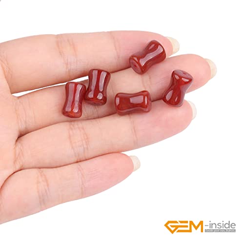 GEM-Inside 30Pcs 8x12mm Natural Red Agate Stone Plant Bamboo Knot Bone Charms Beads for Jewelry Making Power Energy Chakra Stone Beads - color: Dark Red Agate
