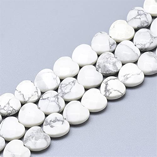 Fashewelry 18pcs Faceted Heart Natural Howlite Stone Beads Tumbled Chakra Gemstone Beads Crystal Healing Drilled Loose Beads for Earring Bracelet Necklace Jewelry Making, 10x10mm - color: Howlite, 10x10mm