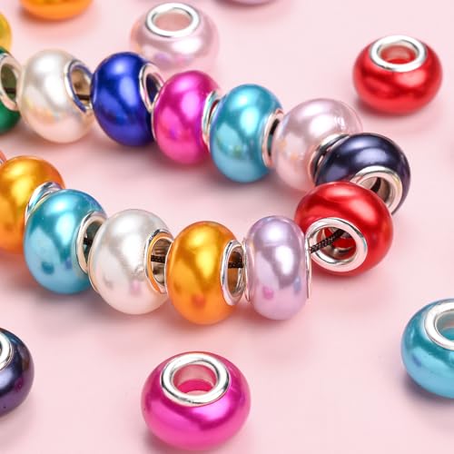 PIPITREE 100PCS Acrylic Beads 9 * 14mm Focal Beads for Pens Acrylic Flat Bulk Bead Imitation Pearl Mixed Color 6mm Large Hole Bead for Keychains Beadable Pens DIY Crafts Jewelry Making & Gift Giving - color: Imitation Pearl