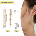 BENECREAT 16Pcs Real 18K Gold Plated Brass Stud Earring Findings, Bamboo Shape Earring Finding Plugs with 40Pcs Plastic Ear Nuts for Earring Making Supplies - color: Bamboo