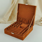 Jewelry Boxes 10 x 10 Inches 2-layer Handle Necklace Holder Organizer Jewellery Women Rings Storage Display Girls Earrings Case Lockable Jewelry Tray GY641 (Caramel) - color: Caramel