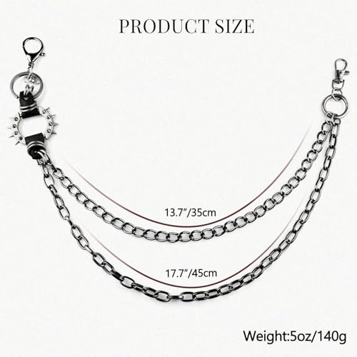 Layered Punk Pants Chain for Men Women, Gothic Hip Hop Jean Chain Wallet Chain Biker Trouser Chain, Goth Emo Fashion Keychain Accessories - color: 2L-Black Spiked