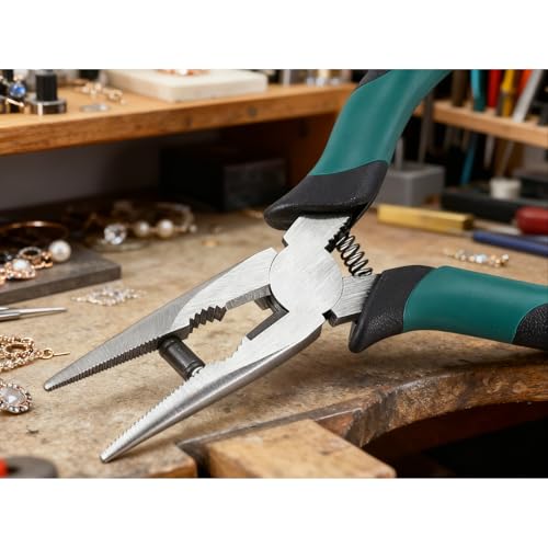 12 PCS 6 Inch Spring Needle Nose Pliers, Heavy Duty Steel Nose Side Cutting Pliers Nonslip Rubber Handle Wire Cutter for Crimping Looping Shearing - size: 6 Inch