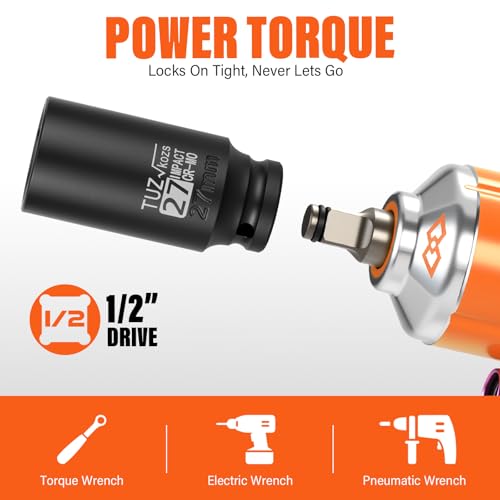 1/2 Drive Impact Socket Set, 35 PCS Metric Shallow (8mm-32mm) & Deep (10-32mm) Sizes, 6 Point, CR-MO Alloy Steel Axle Nut Socket for Auto Repair - size: 1/2" Deep&standard 35pc