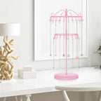 iDavosic.ly 2 Tier Rotating Necklace Holder Organizer with 42 Hooks, Adjustable Metal Bracelet Display Stand Rack, Extra Tall Keychain Spinning Tree Tower for Women, Pink - color: Candy Pink