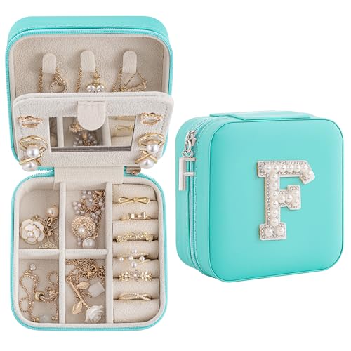 Initial Jewelry Box, Travel Jewelry Case, Blue, Modern, Mother's Day Gift for Women - color: Blue, size: F