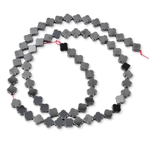 HAAMIIQII 65pcs 6mm Natural Black Hematite Loose Gemstone Beads Flat Clover Shape Spacer Stone Beads for Jewelry Making DIY Bracelets Necklaces Crafting - color: Clover Shape, size: 6mm