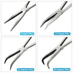 4-Piece 11" Precision Long Nose Pliers Set with Insulated Comfort Grip Handles,Straight Long Needle Nose Pliers,25/45/90 Degree Angle Curved Pliers for Wire Bending,Shaping,Trimming - size: 4pcs-Straight/25/45/90