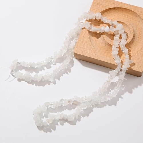 Natural Chip Stone Beads About 200pcs White Crystal Stones 5-8mm Irregular Gemstone Healing Crystal Loose Rocks for Bracelet Necklace Earrings Jewelry Making(White Crystal) - color: white crystal