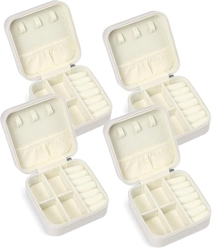 SLOZO Travel Jewelry Case, Travel Jewelry Box, Mini Jewelry Travel Case, Jewelry Organizer Case, Portable Small Jewelry Organizer Storage Boxes - Best Gift for Women Girls. - color: White 4pcs