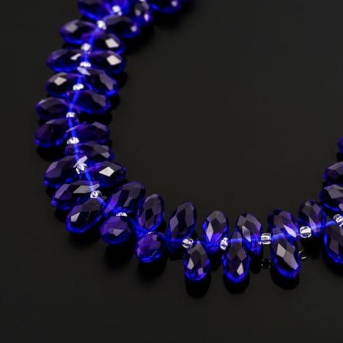 200pcs Czech 12mm Faceted Teardrop Briolette Crystal Glass Loose Beads Pendant Drop Spacer Bulk Cobalt Blue for DIY Jewelry Making CCT2-25 - color: Cobalt blue, size: 12x6mm - 200pcs
