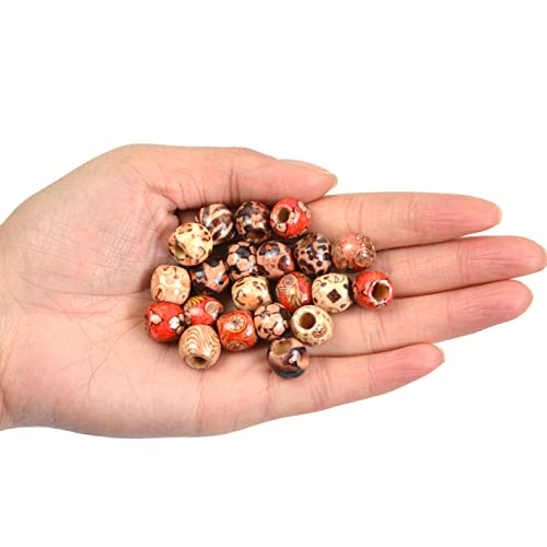 300 pcs 12mm Natural Painted Wood Hair Beads Round Loose Wooden Bead for Jewelry Making DIY Macrame Rosary Bracelet Necklace Hair Crafts