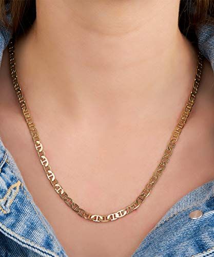 Barzel 18K Gold Plated Mariner Chain Necklace for Women, Flat Marina - Made in Brazil - color: 5MM Gold, size: 22 Inches