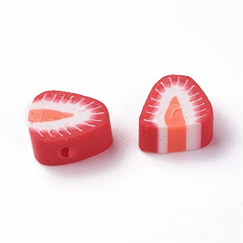 Mega Pet 50Pcs Handmade Strawberry Polymer Clay Beads Strawberry Slice Clay Beads Fruit Loose Spacer Beads 9.5-12mm for DIY Bracelet Necklace Earring Jewelry Making - color: Strawberry Slice