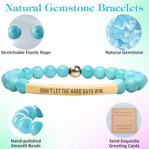INSYOHO Dont Let the Hard Days Win Bracelet – Inspirational Healing Crystal Bracelet for Women & Men, Agate & Amethyst Beaded Adjustable, Motivational Gift for Stress Relief & Positivity - color: aquamarine