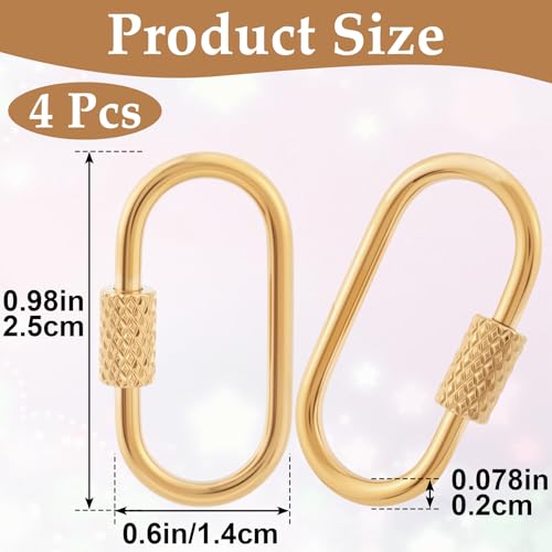 4 Pcs Locking Carabiner Small, Oval Jewelry Carabiner, Silver Carabiner Clasp, Metal Carabiner Necklace for DIY Necklace Bracelets Jewelry Making Hook (Gold) - color: 4 Pcs-Gold, Style1