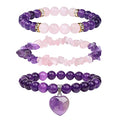 Vinswet Healing Crystal Beaded Bracelets for Women,Natural Amethyst Gemstones Bracelet,Anxiety Stress Relief Heart Charm Bracelet Handmade purple Jewelry Gifts for Women - color: Amethyst&Rose Quartz