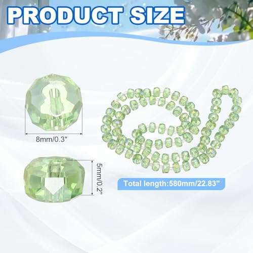 PATIKIL 75 Pcs 8mm OD 5mm Thick Crystal Glass Beads, Rondelle Crystal Beads Faceted Cut Gemstone Strand with Spacer Beads for Craft, Bracelet, Necklace, Light Green - color: Light Green