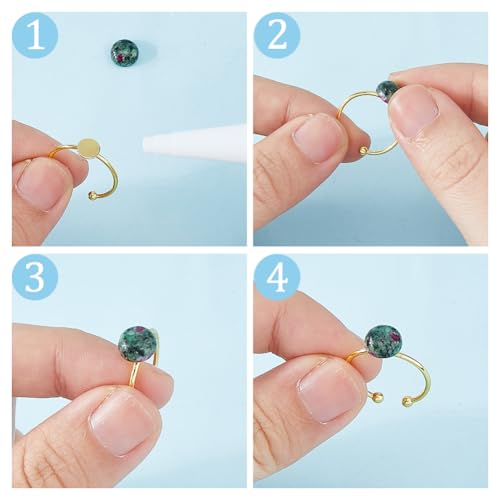 DICOSMETIC 20Pcs Adjustable Blank Ring Golden Pad Ring Base Half Round Cabochon Ring Brass Bezel Trays Rings Open Cuff Ring Finger Ring Settings Component for DIY Rings Making - color: Golden
