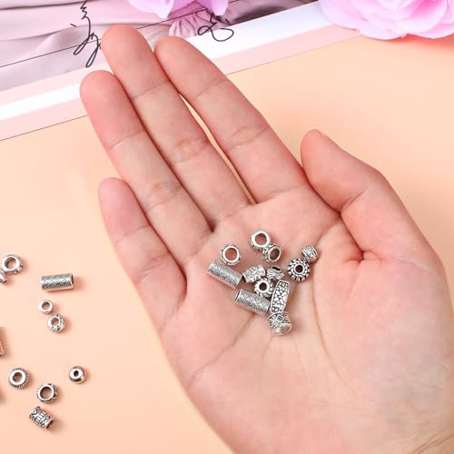 200PCS Silver Spacer Beads for Jewelry Making Small Metal Flat Flower Beads Hollow Filigree Tibetan Alloy Bead for Life Design DIY Jewelry Craft Making Necklace Bracelet Supplies (Various Styles)