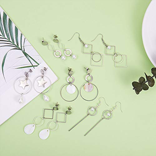 SUNNYCLUE 1 Box DIY 10 Pairs Geometric Hollow Earring Making Starter Kit Shell Ring Round Square Star Triangle Charm Connector Earring Stud Hooks Jewelry Making Supplies Craft Silver, Instruction - color: Diy 10 Pairs Earrings-style 2