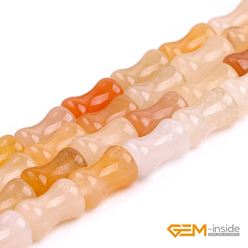 GEM-Inside 30Pcs 8x12mm Natural Yellow Aventurine Jade Plant Bamboo Knot Bone Charms Beads for Jewelry Making Power Energy Chakra Stone Beads - color: Yellow Aventurine Jade