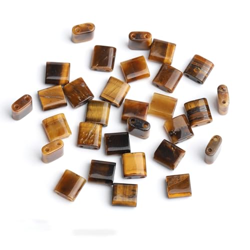 Xilitata Natural YellowTiger's Eye Stone Beads, Each Approximately 5x5x2mm Square 2-Hole Spacer Bead, are Used to Make Bracelets, Earrings, Necklaces, with Each String Measuring 15-16 Inches - color: YellowTiger's Eye