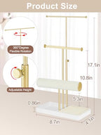 3-Tier Jewelry Stand Jewelry Organizer, Gold Necklace & Bracelet Organizer with Velvet Ring Tray, Sturdy Jewelry Holder for Earrings, Cute & Aesthetic Jewelry Display Tower – Gift for Women