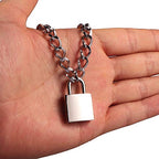DIBOLA Padlock Necklace Stainless Steel Lock Chain for Men Women Silver 18-24 inch - color: Silver3