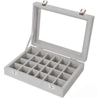 Velvet Jewelry Box 24 Grid Jewelry Earrings Display Organiser Box Ring Tray Holder Earrings Storage Case for Girls Women Wife Mom (Gray) - color: Gray