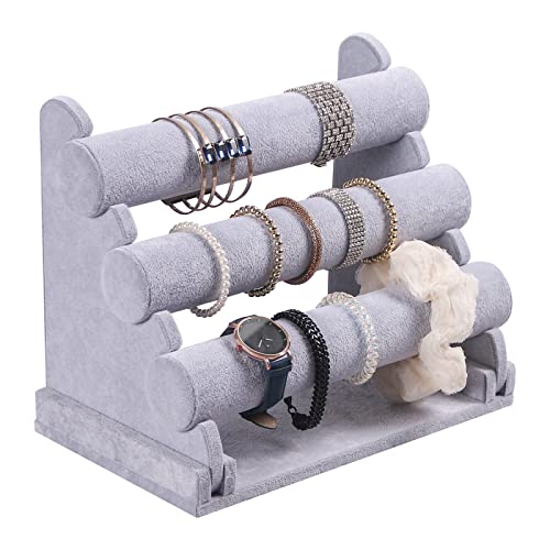 3 Tier Detachable Bracelet Holder, Bracelet Display Stand For Show, Hair Tied Bange Jewelry Organizer Watch Rack For Home or Selling (Gray Velvet) - color: Gray Velvet