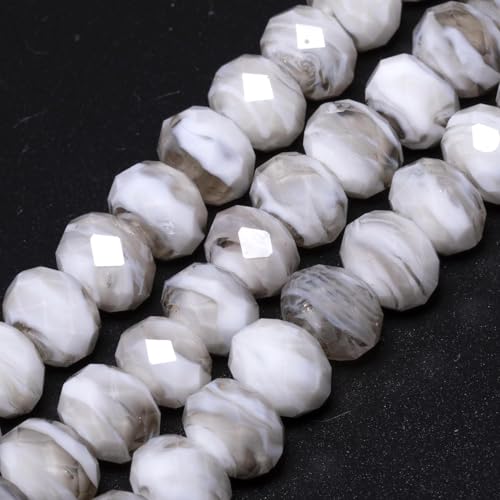 7.5×10mm 50pcs Gray White Faceted Lampwork Glass Beads for Jewelry Making, Flat Round Handmade Murano Beads for Bracelets, Crafts, Friendship Bracelet Kit, Rosary Making - color: Gray White