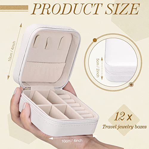 Yinkin 12 Pcs Mini Travel Jewelry Case Bridesmaid Proposal Gift Boxes, Small PU Leather Earring Organizer, Bulk Travel Accessories Portable Jewelry Holder(White) - color: White