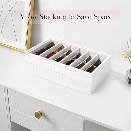 Velvet Sunglass Organizer Tray, Stackable Glasses Case for Drawer, Eyeglasses Watches Jewelry Display Holder Women Men