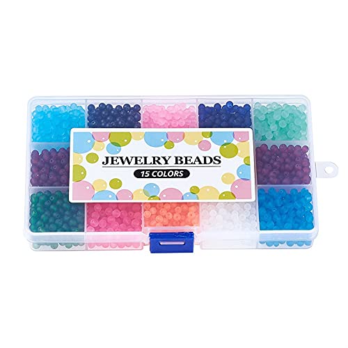 KISSITTY 1500pcs 4mm Frosted Round Crystal Beads Glass Spacer Beads 15 Colors for Bracelets Necklace DIY Jewelry Making