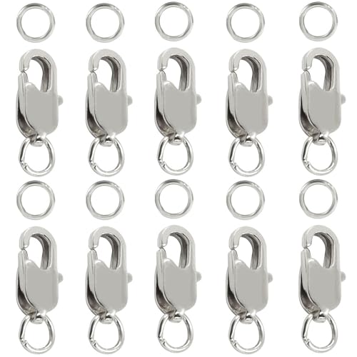 10Pcs Lobster Claw Clasp with Jump Ring, 18K Gold Jewelry Clasps for Necklace, Bracelets(Silver) - color: silver, size: 10