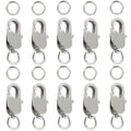10Pcs Lobster Claw Clasp with Jump Ring, 18K Gold Jewelry Clasps for Necklace, Bracelets(Silver) - color: silver, size: 10