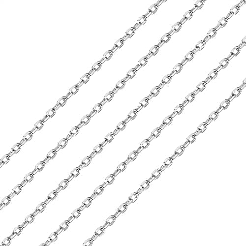 Elecrelive 925 Sterling Silver Cable Chain 3.28 Feet Unwelded Necklace Chains with Jewelry Cleaning Cloth Velvet Storage Bag for Men Women Jewelry Chain DIY Making - color: Silver-Cable Chain