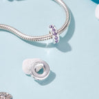925 Sterling Silver Spacer Charm Bead with Clear CZ for Pandora Charms Bracelets - color: Purple