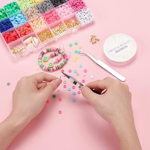 2938 Pcs Clay Beads Bracelet Making Kit, Flat Preppy Beads for Friendship Bracelets, Polymer Clay Bead with Charms for Jewelry Making - color: Clay Beads Kit (1 Box with Accessories)-about 2938pcs