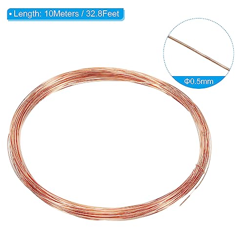 PATIKIL 32.8 Feet Solid Bare Copper Wire, 25 Gauge 99.9% Pure Copper Wire 0.5mm Soft Beading Wire Metal Plant Stem Ties for Jewelry Craft (10m) - size: 0.5mmx10m