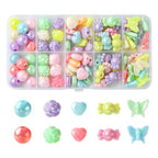 Ipotkitt 1 Box AB Color Opaque Acrylic Beads Candy Color Spacer Bead Kit Round Heart Butterfly Candy Rose Beads for Bracelets Jewelry Making DIY Crafts - color: 1box-Mixed Shapes-9~13mm