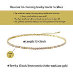 Tewiky Layered Necklaces for Women Non Tarnish- Chunky 14k Gold Plated Herringbone/Snake/Rope/Box/Cuban Link Chain for Women Waterproof Layering Stack Choker Necklace Trendy Dainty Tarnish Free Jewelry Set - color: Tennis Necklace Gold