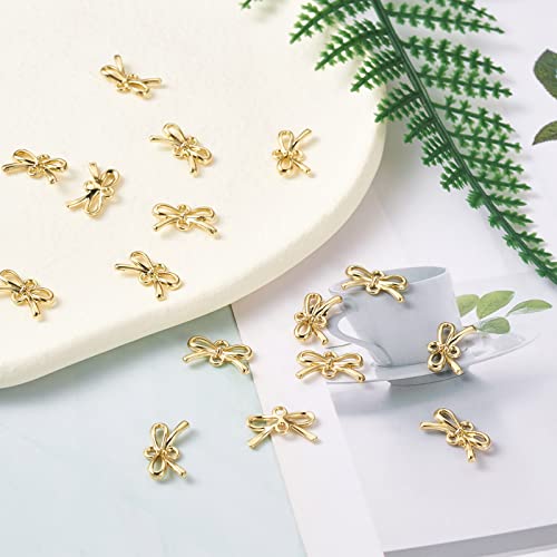 FASHEWELRY Golden Bow Connector Charms Bulk, Christmas Bowknot Link Charms, Infinity Links Geometric Hollow Bezel Pendants for Earring Bracelet Necklace Keychains Jewelry Making - color: Light Gold-Bowknot