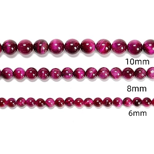 65Pcs Magenta Tiger's Eye 6mm Beads Natural Stone Round Gemstone Genuine Real Stone for DIY Bracelet Jewelry String Making - color: Magenta Tiger's Eye, size: 6mm